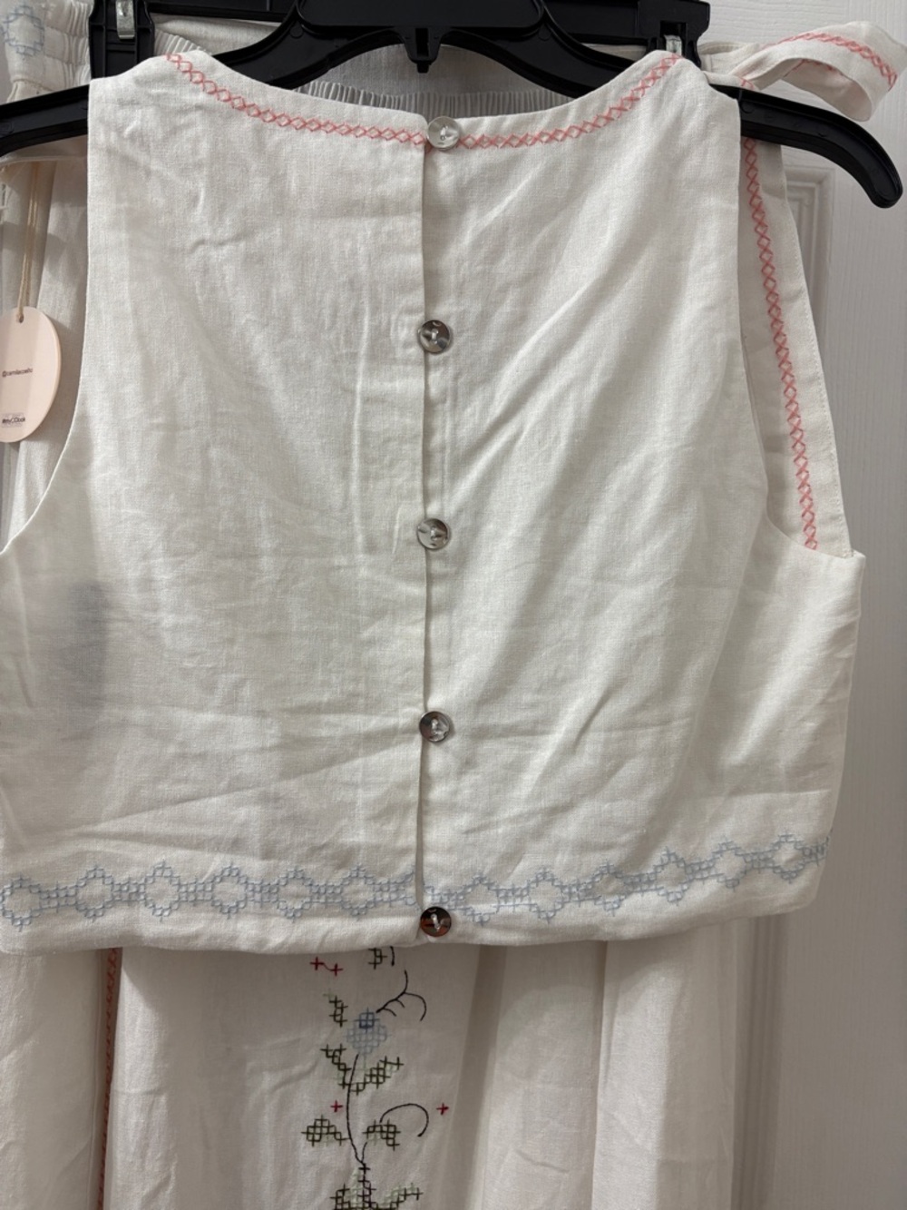 Camila Coelho ivory Maxi Dress with pink and green Embroidery set - Picture 5 of 6